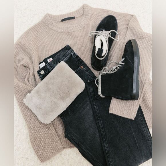 Jenni Kayne Yves Taupe Lamb Shearling 3/4 Sleeve Coat - Picture 16 of 16